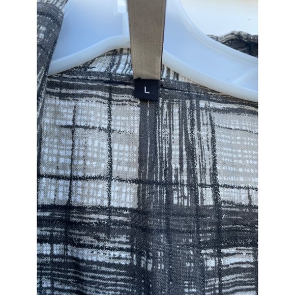 Cynthia Ashby Women's L Large gray plaid Linen longsleeve button up dress - Picture 4 of 13